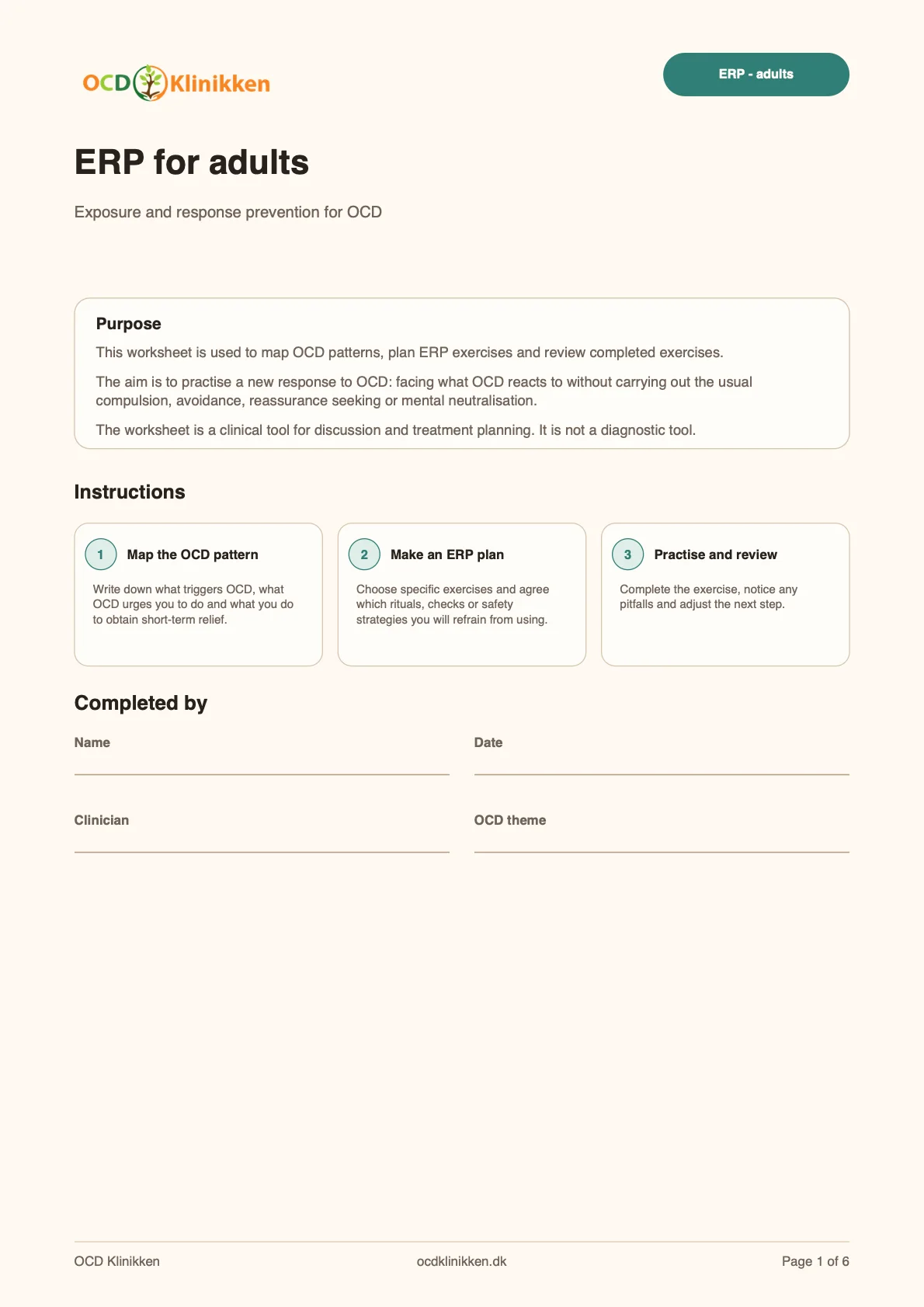 Preview of the cover of the ERP for adults worksheet.