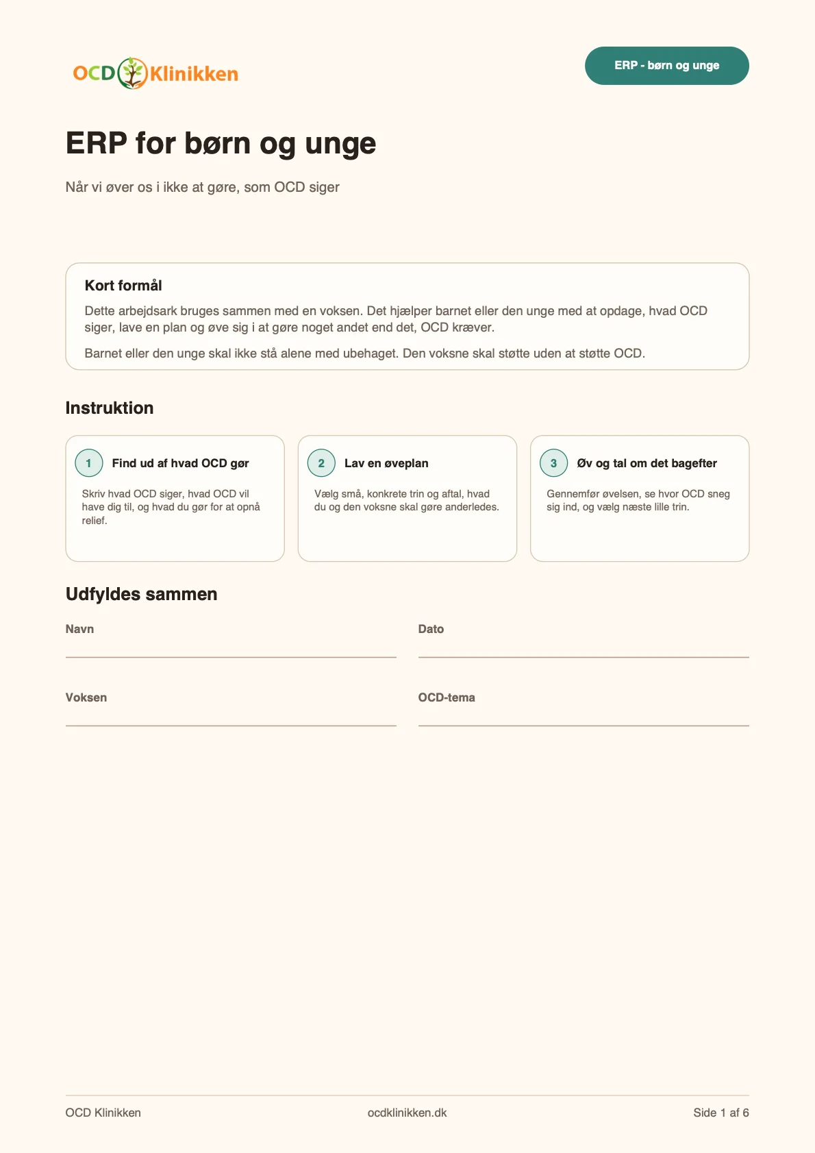 Forhåndsvisning af forsiden til arbejdsarket ERP for børn og unge.