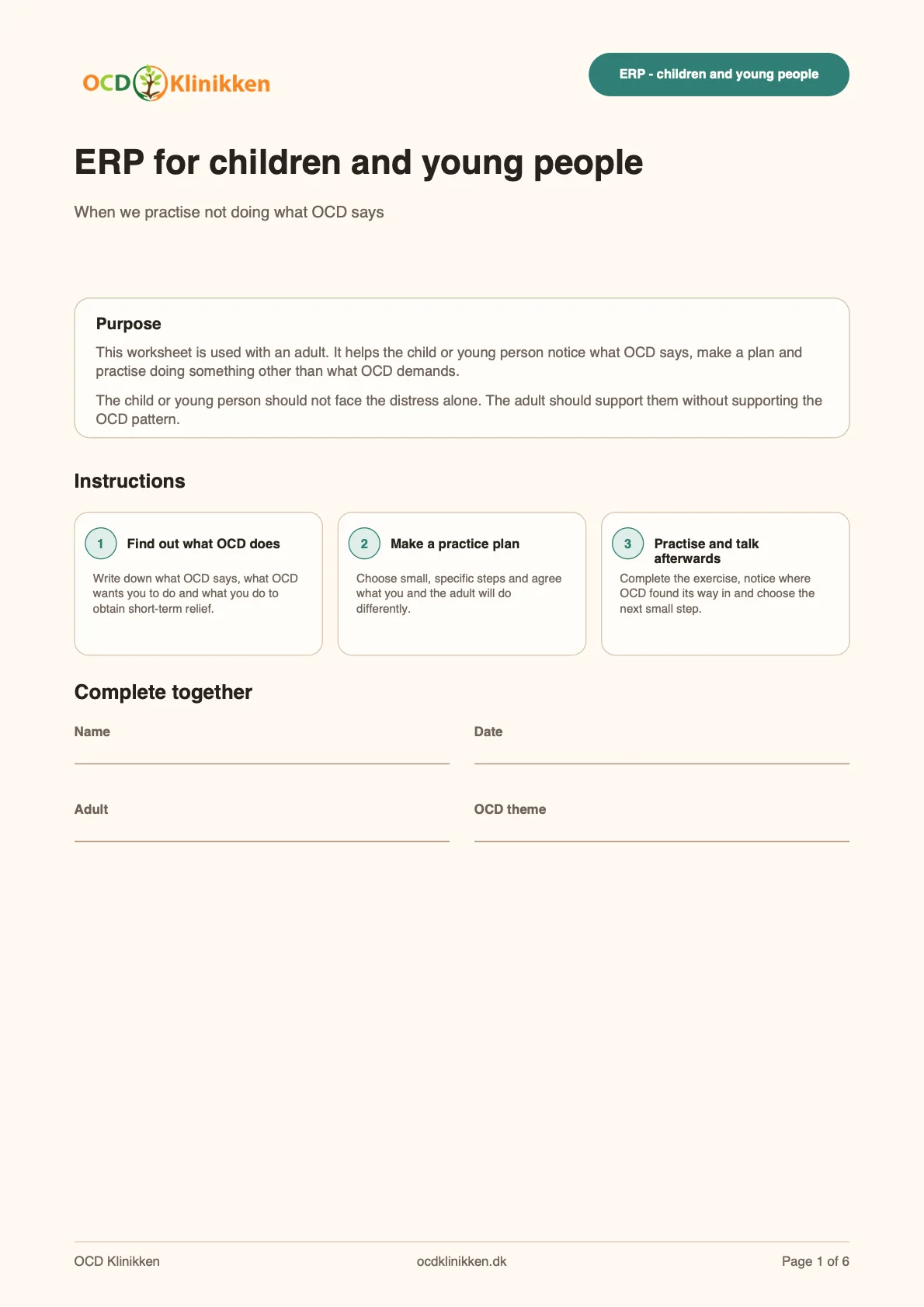 Preview of the cover of the ERP for children and young people worksheet.
