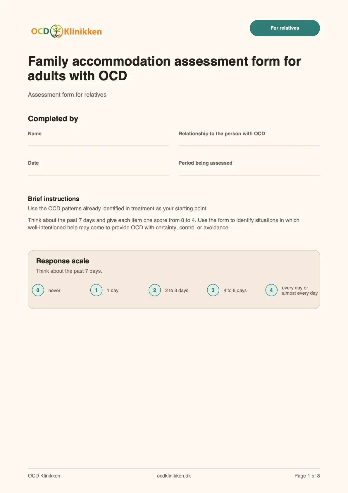 Preview of the cover of the family accommodation assessment form for adults with OCD.