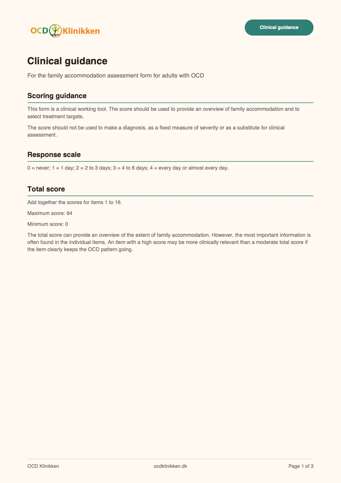 Preview of the scoring guidance for the family accommodation assessment form.