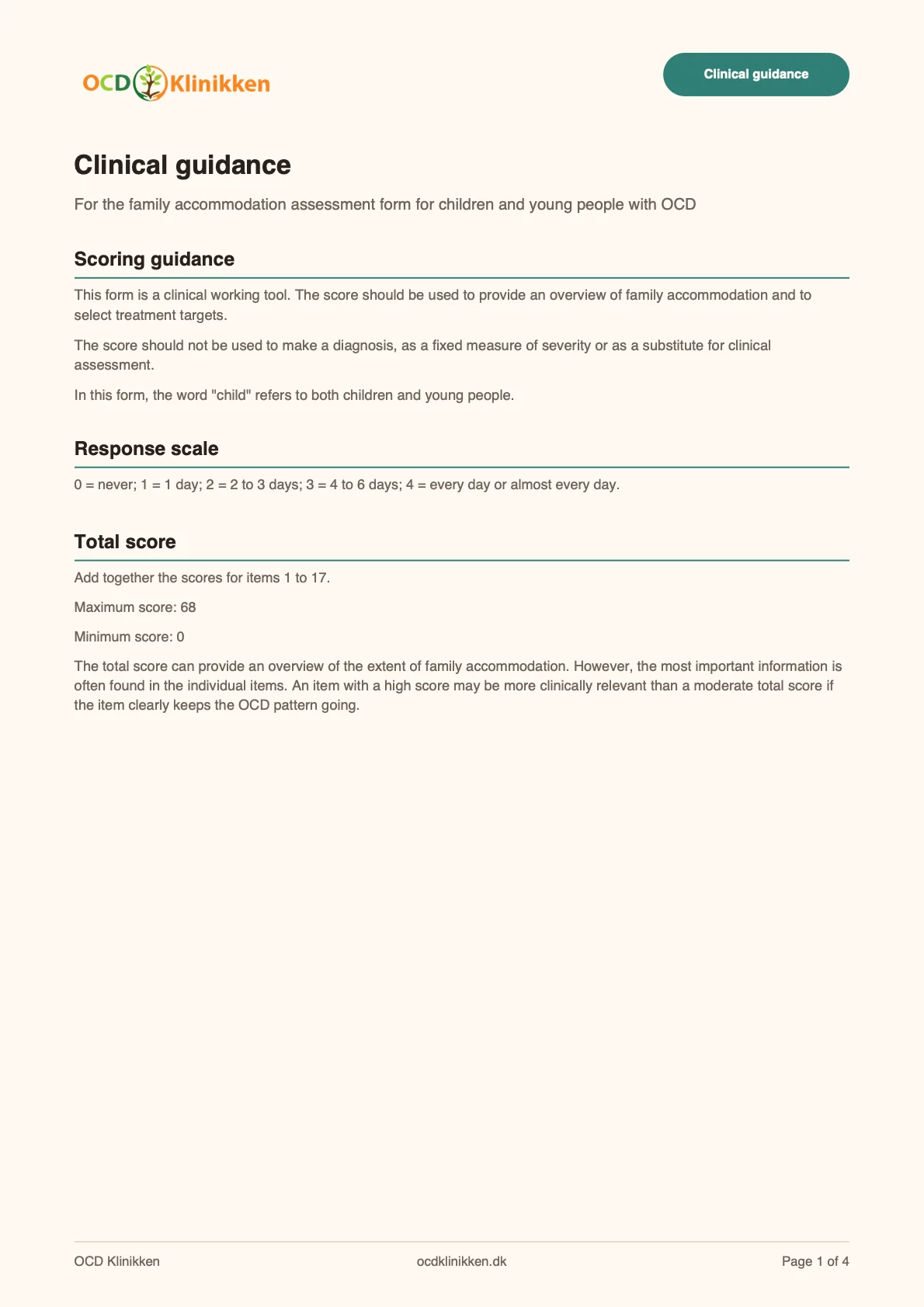 Preview of the scoring guidance for the family accommodation assessment form for children and young people with OCD.