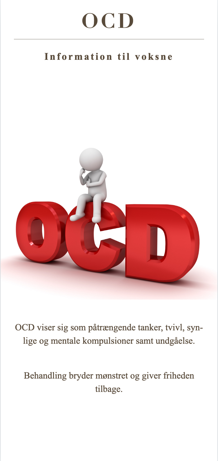 Folderens forside med titlen OCD og teksten Information til voksne