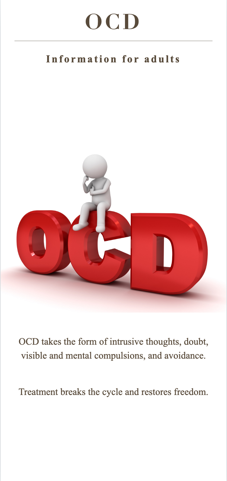 The brochure cover entitled OCD with the words Information for adults